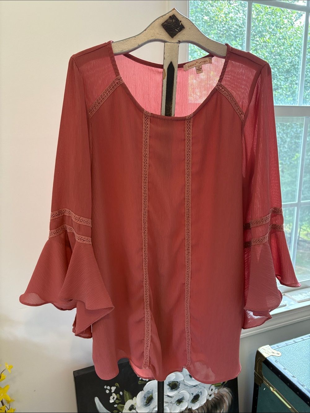 Gibson Latimer Dusty Rose Chiffon Ruffle Sleeve Tunic
